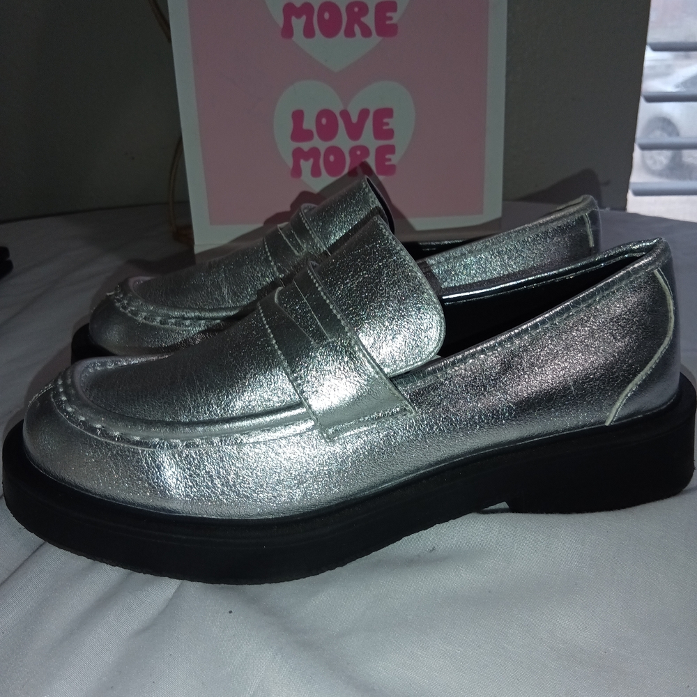 Zara Silver Metallic Loafers